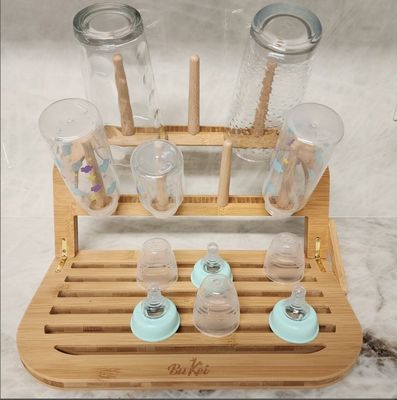 Clasificación Estante de secado de botellas de bambú para bebés para viajes con cepillo y secador
