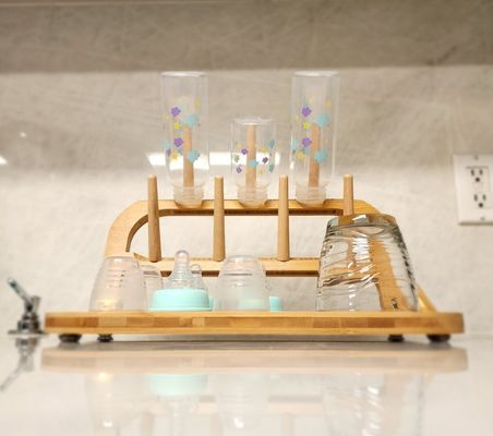 Clasificación Estante de secado de botellas de bambú para bebés para viajes con cepillo y secador