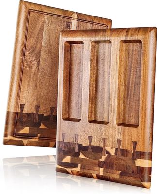 Tabla de corte de madera ecológica con ranura de jugo incorporada y contenedores extraíbles