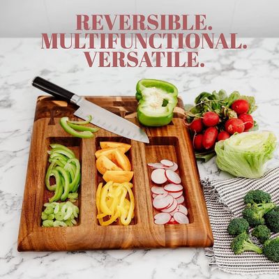 Tabla de corte de madera ecológica con ranura de jugo incorporada y contenedores extraíbles