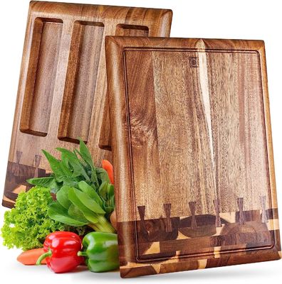 Tabla de corte de madera ecológica con ranura de jugo incorporada y contenedores extraíbles