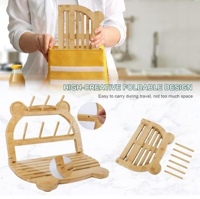 Sustentador de botellas de bambú para secar rápidamente y ahorrar espacio