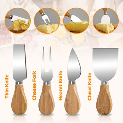 Tablero de queso de bambú con logotipo personalizado y 4 cuchillos de corte de acero inoxidable de tamaño personalizado