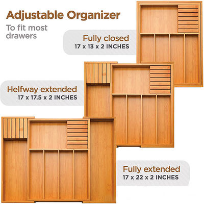 Cuchillería de bambú Contenedor de utensilios de plata y bandeja de cubiertos Organizador de cajones para utensilios de piso Personalizar tamaño