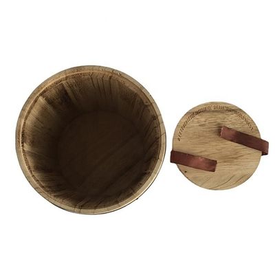 Barril de café de madera en color plano para venta al por mayor D15 x H18.8cm Diseño de impresión quemada