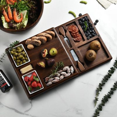 Tabla de corte de bambú multifunción personalizable con soporte y colander plegable