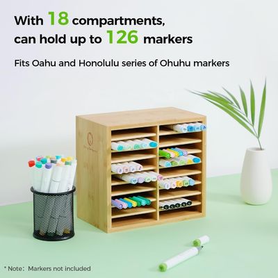 Almacenamiento de escritorio de madera contiene 126 marcadores 48 colores pastel en organizador de marcadores de bambú