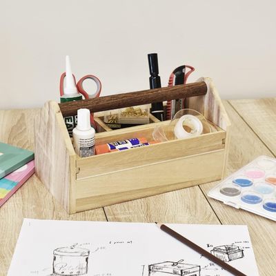 Pedido personalizado aceptado Caja de almacenamiento de herramientas artesanales de cajón de madera con madera de pino / bambú