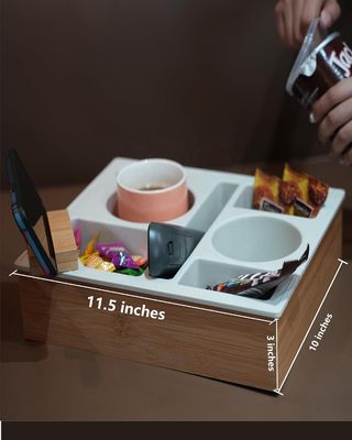 Caja de almacenamiento de madera de escritorio para la sala de estar mesa de café aperitivos y control remoto