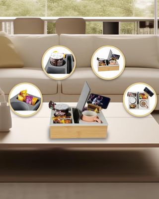 Caja de almacenamiento de madera de escritorio para la sala de estar mesa de café aperitivos y control remoto