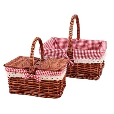 Viento Rural Cubo tejido a mano Vibración de jardín Cestas de almacenamiento de picnic con mango 30x20x15cm