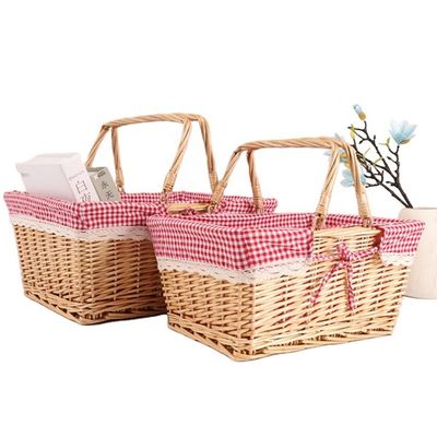 Viento Rural Cubo tejido a mano Vibración de jardín Cestas de almacenamiento de picnic con mango 30x20x15cm
