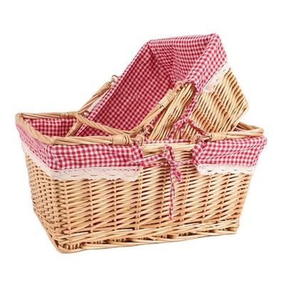 Viento Rural Cubo tejido a mano Vibración de jardín Cestas de almacenamiento de picnic con mango 30x20x15cm