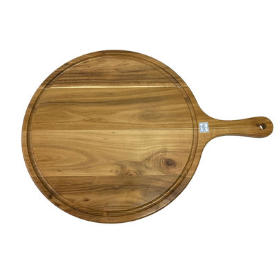 Mini tabla de corte de madera de acacia con diseño de madera de alimentos circulares y portacuchillos