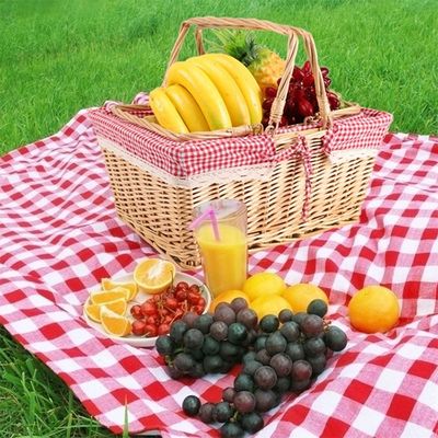 Viento Rural Cubo tejido a mano Vibración de jardín Cestas de almacenamiento de picnic con mango 30x20x15cm