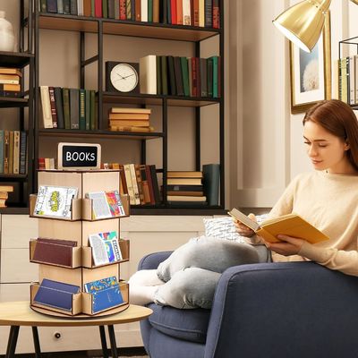 Material de vidrio de madera Estante de postales de madera con pizarra de tamaño pequeño