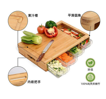 Tabla de corte de acacia de bambú y madera de olivo para cocinas profesionales con contenedores