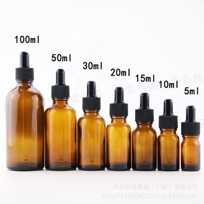 5 ml 10 ml 15 ml 20 ml 30 ml 50 ml 100 ml Botella de goteo de vidrio ámbar con y frasco de vidrio para alimentos