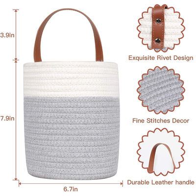 Cesta de cuerda de algodón pequeño colgado en la pared con cestas de almacenamiento de cuero en color personalizado