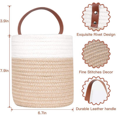 Cesta de cuerda de algodón pequeño colgado en la pared con cestas de almacenamiento de cuero en color personalizado