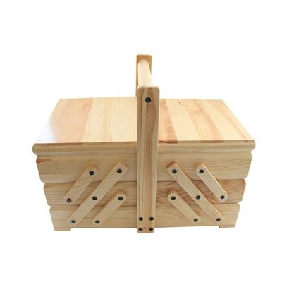 Caja de kit de costura de madera plegable personalizada para artesanías en el hogar e impresión de diseños quemados