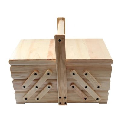 Conveniente caja de almacenamiento de costura de madera con capas, plegable y fácil de organizar