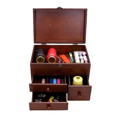 No soporte Selección de espacio de la habitación caja de costura de madera para el almacenamiento organizado