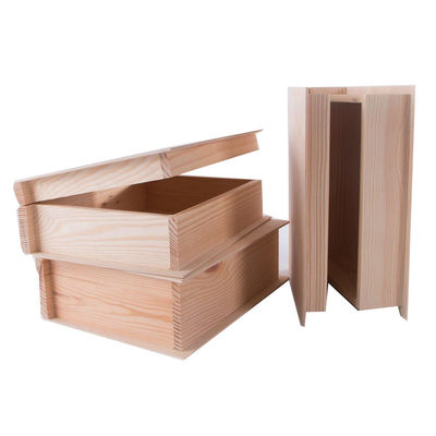Caja en forma de libro de color de madera de pino personalizada para artefactos de regalo de madera sin terminar