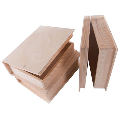 Caja en forma de libro de color de madera de pino personalizada para artefactos de regalo de madera sin terminar