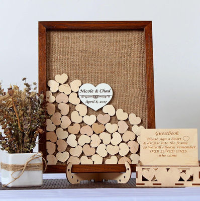 Decoraciones de boda rústicas alternativas Corazones de madera barnizados Libro de invitados para tamaño personalizado