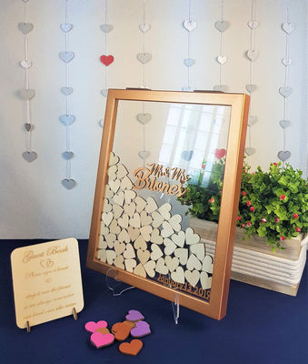 Decoraciones de boda rústicas alternativas Corazones de madera barnizados Libro de invitados para tamaño personalizado