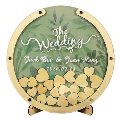 Decoración de la boda Prop Tamaño personalizado Marco de madera con libro de invitados exclusivo