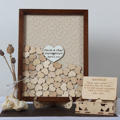 Decoración de la boda Prop Tamaño personalizado Marco de madera con libro de invitados exclusivo