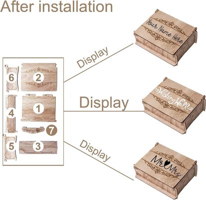 Libro de invitados de boda rústico de vidrio de madera con marco de impresión de serigrafía y corazón de madera