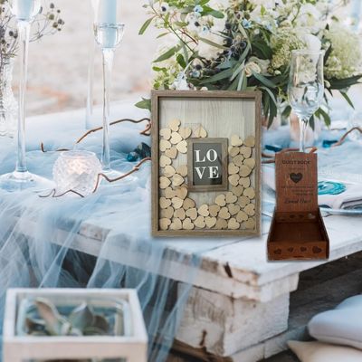 Decoración de boda romántica de madera y vidrio marco de copa a medida con inserción de foto grande