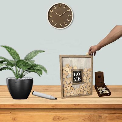 Decoración de boda romántica de madera y vidrio marco de copa a medida con inserción de foto grande