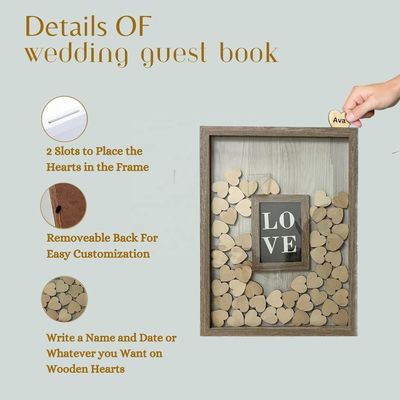 Decoración de boda romántica de madera y vidrio marco de copa a medida con inserción de foto grande