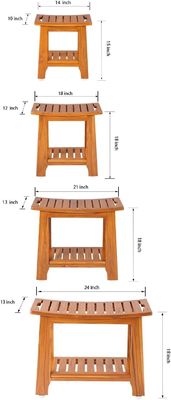 Banquillo de madera con mango y estante de madera de teca de color natural