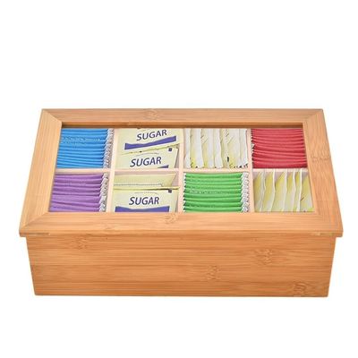 Juguetes industriales Impresión personalizada Envases de té de madera de bambú con tapa de vidrio sin terminar