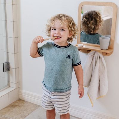 Espejo de entrada con ganchos y organizador de estantes estilo de diseño rústico