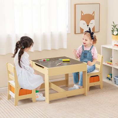 Niños Tabla de actividades de madera y 2 sillas Niños juego de aprendizaje conjunto con cajón de almacenamiento
