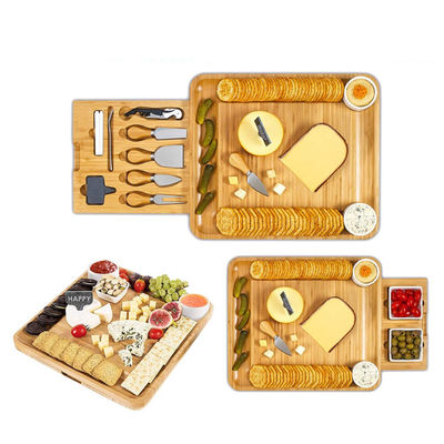 bandeja de bambú de toda la temporada con tablero de queso y set de cuchillo aceptable con logotipo personalizado