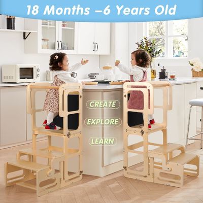 Montessori Aplicaciones de aprendizaje plegables torre de madera ajustable taburete de cocina paso para niños pequeños