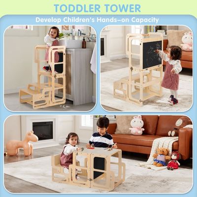 Montessori Aplicaciones de aprendizaje plegables torre de madera ajustable taburete de cocina paso para niños pequeños