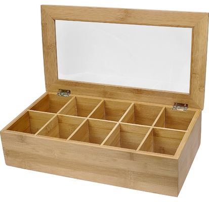 Capa clara Caja de té de madera Diseño personalizado 14.5 x 3.5 x 7.9 pulgadas Impresión grabado con láser