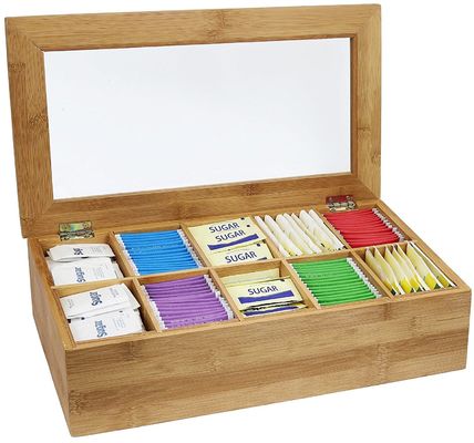 Capa clara Caja de té de madera Diseño personalizado 14.5 x 3.5 x 7.9 pulgadas Impresión grabado con láser