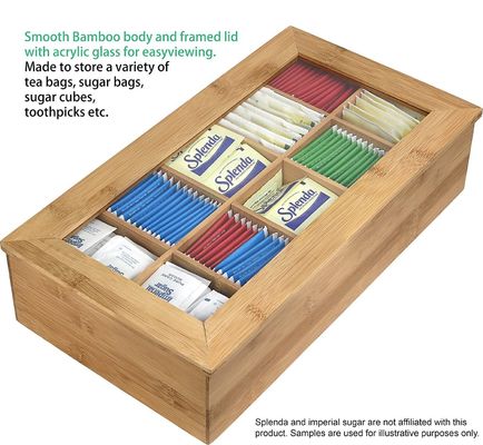 Capa clara Caja de té de madera Diseño personalizado 14.5 x 3.5 x 7.9 pulgadas Impresión grabado con láser
