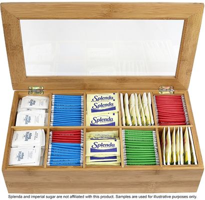Capa clara Caja de té de madera Diseño personalizado 14.5 x 3.5 x 7.9 pulgadas Impresión grabado con láser