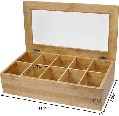 Capa clara Caja de té de madera Diseño personalizado 14.5 x 3.5 x 7.9 pulgadas Impresión grabado con láser