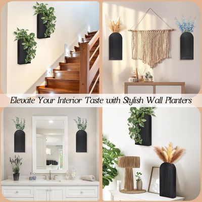 Decoración de paredes de madera acabada con manchas Planta colgante para plantas de interior y flores secas